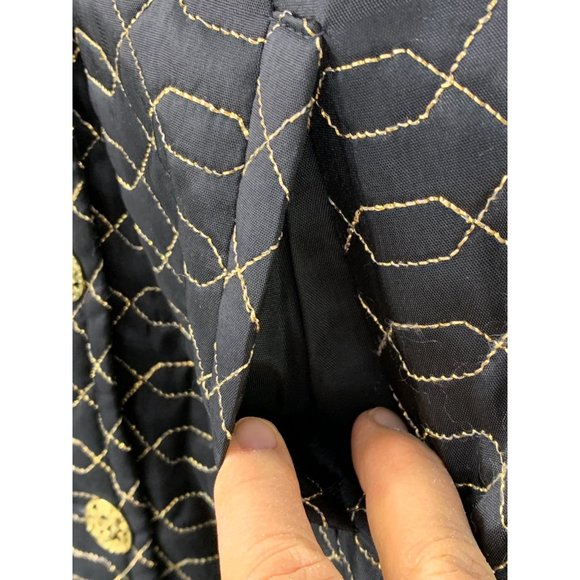 VTG Betsey Johnson New York Silk Fit & Flare Black Gold Coat Size 10 Dress 6604 - Picture 9 of 14